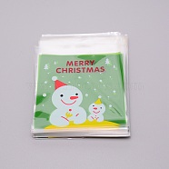 Christmas Theme Rectangle OPP Self-Adhesive Cookie Bags, for Baking Packing Bags, Environmentally Friendly, Green, Snowman Pattern, 129~152x98~100x0.05~0.3mm(OPP-SZC0001-02A)