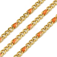 Ion Plating(IP) 304 Stainless Steel Enamel Chains, Soldered, with Spool, Dark Orange, 11x3x1.5mm(CHS-Q005-06G-05)
