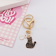 Zinc Alloy Enamel Cat & Musical Note Pendant Keychain, for Bag Car Key Decoration, Black, 9cm(PW-WG11132-04)