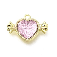 Transparent Pink Resin Rhinestone Charms, Heart Charms, with Alloy Findings, Light Gold, 15x21x4.5mm, Hole: 1.6mm(FIND-B015-01A-LG)