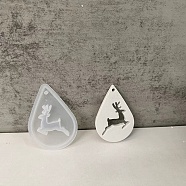 DIY Silicone Pendant Molds, Resin Casting Molds, for UV Resin, Epoxy Resin Jewelry Making, Teardrop, For Christmas, White, Deer, 82.5x59x8mm, Hole: 2mm(DIY-A051-01A)