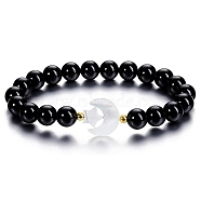 Natural Black Agate Stretch Bracelet, Moon & Star, Inner Diameter: 2-3/8 inch(6cm)(PW-WG14959-04)