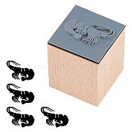 Wooden Stamps with Rubber, for DIY Craft Card Scrapbooking Supplies, Shrimp, 25~25.5x25~25.5x32mm(DIY-WH0002-65C)
