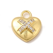 Rack Plating Brass Micro Pave Cubic Zirconia Charms, Cadmium Free & Lead Free, Long-Lasting Plated, Heart with Cross Charm, Real 18K Gold Plated, 14.5x13x5mm, Hole: 3mm(KK-P230-18G)