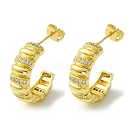 Brass with Cubic Zirconia Ring Stud Earrings, Half Hoop Earrings, Real 16K Gold Plated, 21x7mm(EJEW-K267-10G)
