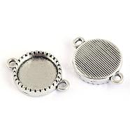 Tibetan Style Alloy Link Cabochon Settings, Flat Round, Cadmium Free & Lead Free, Antique Silver, Tray: 12mm, 21x15x4mm, Hole: 2mm, about 460pcs/1000g(TIBEP-S301-02AS-LF)