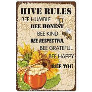 Tinplate Sign Poster, Vertical, for Home Wall Decoration, Rectangle with Word Hive Rules, Sunflower Pattern, 300x200x0.5mm(AJEW-WH0157-464)