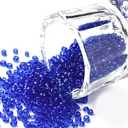 Glass Seed Beads, Transparent, Round, Blue, 12/0, 2mm, Hole: 1mm, about 30000 beads/pound(SEED-A004-2mm-8)