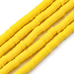 Handmade Polymer Clay Beads Strands, for DIY Jewelry Crafts Supplies, Heishi Beads, Disc/Flat Round, Yellow, 8x0.5mm, Hole: 2mm, about 350pcs/strand, 15.75''(40cm)(CLAY-R089-8mm-Q035)