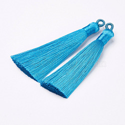 Nylon Tassels Big Pendant Decorations, Light Blue, 83~92x9~10mm, Hole: 1.5~4mm(STAS-F142-04K)