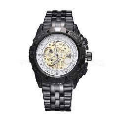 Alloy Watch Head Mechanical Watches, with Stainless Steel Watch Band, Gunmetal & Golden, White, 70x22mm, Watch Head: 55x52x17.5mm, Watch Face: 34mm(WACH-L044-01A-GB)