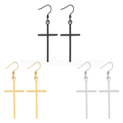 3Pcs 3 Colors Titanium Steel Dangle Earrings, Cross, Mixed Color, 67x23mm, 1pc/color(EJEW-FI0003-04)