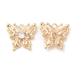 Brass with Glass Charms, Butterfly Charm, Real 18K Gold Plated, 13x14x3mm, Hole: 1.4mm(KK-G468-28G)