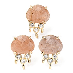 Brass Micro Pave Cubic Zirconia Stud Earring Findings with Natural Sunstone, Jellyfish, Facted, Rack Plating, 19.5x13mm, Hole: 1.8mm, Pin: 0.8x12.5mm(KK-Z096-05G-04)