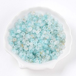 Frosted Transparent Acrylic Beads, Flower, with Gold Foil , Pale Turquoise, 5.5~6x3mm, Hole: 1.5mm(OACR-N137-72I)