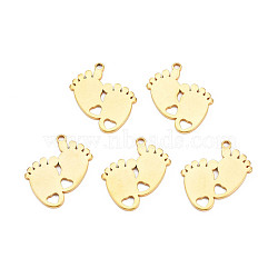 Ion Plating(IP) 201 Stainless Steel Pendants, Baby Footprints, Nickel Free, Real 18K Gold Plated, 25x20x1.5mm, Hole: 2mm(STAS-T063-181G)