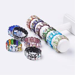 Handmade Millefiori Lampwork Beaded Stretch Bracelets, with Silver Foil, Mixed Color, 2 inch(48~51mm)(BJEW-G530-02)