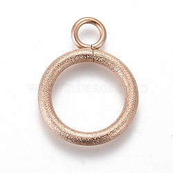 Ion Plating(IP) 304 Stainless Steel Toggle Clasps Parts, Textured, Ring, Rose Gold, 19x14x2mm, Hole: 3mm(STAS-P248-01RG)
