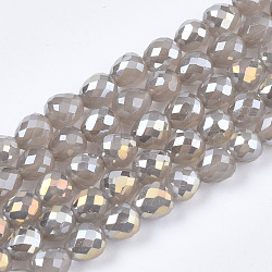 Electroplate Glass Beads Strands, Imitation Jade Glass, AB Color Plated, Faceted, Teardrop, Light Grey, 4.5x4.5mm, Hole: 1mm, about 100~101pcs/strand, 17.87 inch~18.03 inch(45.4cm~45.8cm)(EGLA-T008-15A)