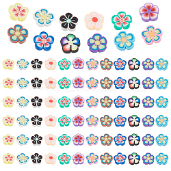 PandaHall Elite 600Pcs 12 Colors Handmade Polymer Clay Cabochons Flower, plum blossom, Mixed Color, 8~10x8~10.5x1~2mm(CLAY-PH0001-46)