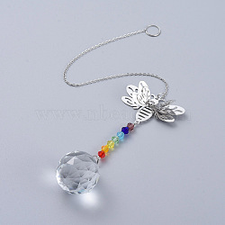Chandelier Suncatchers Prisms, Chakra Crystal Balls Hanging Pendant, with Bee Iron Links and Cable Chain, Faceted, Colorful, 335x2mm(AJEW-G025-F03)