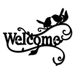 Iron Hanging Decors, Metal Art Wall Decoration, Word Welcome and Birds, for Bathroom, Living Room, Home, Office, Garden, Kitchen, Hotel, Balcony, Matte Gunmetal Color, 250x300x1mm(AJEW-WH0286-004)