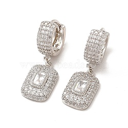 Rack Plating Brass Micro Pave Cubic Zirconia Hoop Earring for Women, Long-Lasting Plated, Cadmium Free & Lead Free, Rectangle, Platinum, 32mm, Pin: 1.4mm(EJEW-H091-35P)