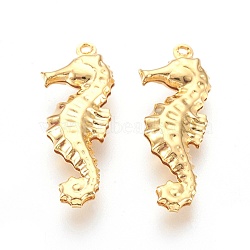 304 Stainless Steel Pendants, Sea Horse, Golden, 26.5x10x4mm, Hole: 1mm(STAS-F180-06G)