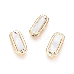 Shell Beads, with Brass Findings, Golden Plated Edge,  Rectangle, Seashell Color, 18~21x9x3.5mm, Hole: 0.7mm(BSHE-G025-05G)