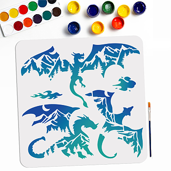 US 1Pc PET Hollow Out Drawing Painting Stencils, with 1Pc Art Paint Brushes, for DIY Scrapbook, Photo Album, Dragon, 300x300mm
