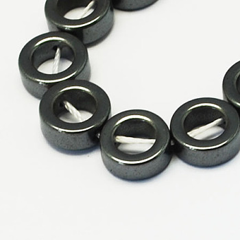 Non-magnetic Synthetic Hematite Beads Strands, Grade A, Donut, Black, 14x4mm, Hole: 0.5mm