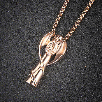 Stainless Steel Angel Pendant Necklaces for Women, Rose Gold, no size