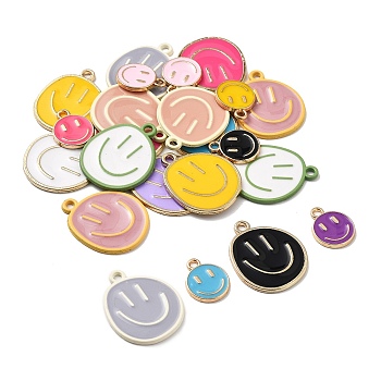 24Pcs 3 Styles Alloy Enamel Charms, Flat Round with Smiling Face, Mixed Color, 14.5~25x12~20x1.5mm, Hole: 1.5~2mm, 8pcs/style