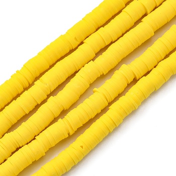 Handmade Polymer Clay Beads Strands, for DIY Jewelry Crafts Supplies, Heishi Beads, Disc/Flat Round, Yellow, 8x0.5mm, Hole: 2mm, about 350pcs/strand, 15.75''(40cm)