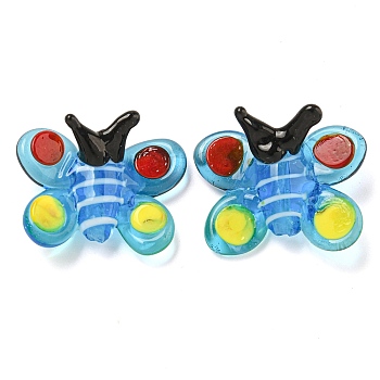 Handmade Lampwork Beads, Butterfly, Light Sky Blue, 21~22x25.5x10~11.5mm, Hole: 1.1mm