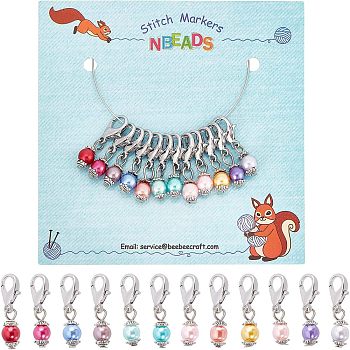 12Pcs 12 Style Glass Pearl Pendant Decoration, with Zinc Alloy Lobster Claw Clasps & Bead Caps and Steel Bracelet Memory Wire, Mixed Color, 25mm, 1pc/style