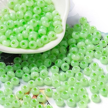 Imitation Jade Glass Seed Beads, Luster, Dyed, Round, Pale Green, 5.5x3.5mm, Hole: 1.5mm