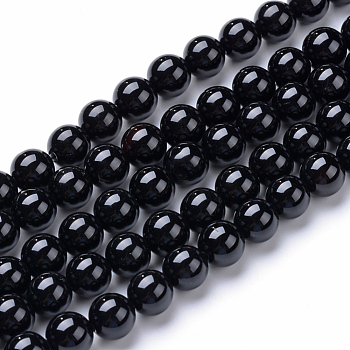 Natural Black Onyx Round Bead Strands, 4~4.5mm, Hole: 1mm, about 96pcs/strand, 15.5 inch