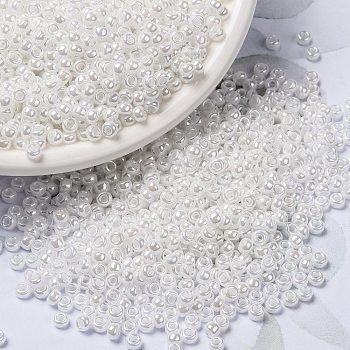 MIYUKI Round Rocailles Beads, Japanese Seed Beads, (RR420) White Pearl Ceylon, 8/0, 3mm, Hole: 1mm, about 2111~2277pcs/50g