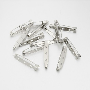 Iron Brooch Pin Back Safety Catch Bar Pins with 3 Holes, Platinum, 45x5x6mm, Hole: 2mm
