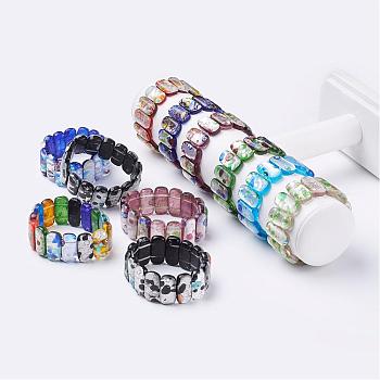 Handmade Millefiori Lampwork Beaded Stretch Bracelets, with Silver Foil, Mixed Color, 2 inch(48~51mm)