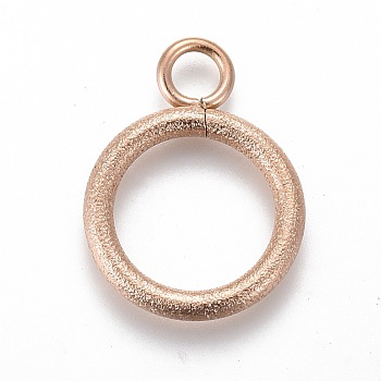 Ion Plating(IP) 304 Stainless Steel Toggle Clasps Parts, Textured, Ring, Rose Gold, 19x14x2mm, Hole: 3mm