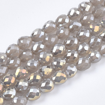 Electroplate Glass Beads Strands, Imitation Jade Glass, AB Color Plated, Faceted, Teardrop, Light Grey, 4.5x4.5mm, Hole: 1mm, about 100~101pcs/strand, 17.87 inch~18.03 inch(45.4cm~45.8cm)