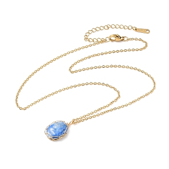 Natural Lapis Lazuli Oval Pendent Necklaces, 304 Stainless Steel Jewelry, Golden, 15.59 inch(39.6cm)