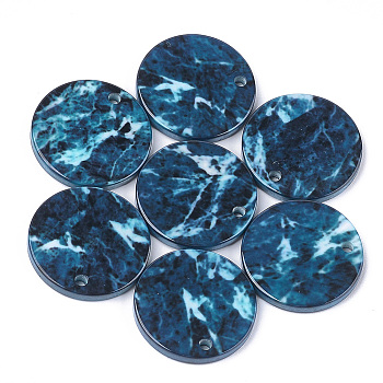 Resin Pendants, Flat Round, Marine Blue, 25x3mm, Hole: 2mm