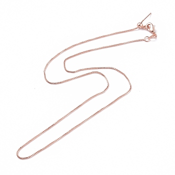 Brass Venetian Chain, Box Chain Necklaces, with Lobster Claw Clasps and Stopper Beads, Long-Lasting Plated, Rose Gold, 17.71 inch(45cm), 0.8mm