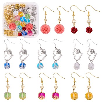 DIY Heart Drop Earring Making Kit, Including Alloy Rhinestone Links, Synthetic Coral & Moonstone Beads, Iron Pins & Jump Rings, Brass Earring Hooks & Bead Caps & Links, Golden & Silver, 162pcs/box