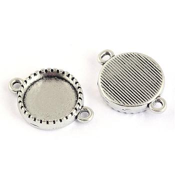 Tibetan Style Alloy Link Cabochon Settings, Flat Round, Cadmium Free & Lead Free, Antique Silver, Tray: 12mm, 21x15x4mm, Hole: 2mm, about 460pcs/1000g