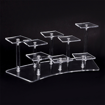 8-Slot Transparent Acrylic Minifigures Display Risers, Arc-Shaped Organizer Holder for Models, Building Blocks, Doll Display Holder, Clear, Finished Product: 28.9x12x12.5cm