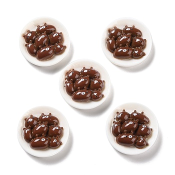 Opaque Resin Cabochons, Flat Round Plate with Bear, Coconut Brown, 25x7.5mm
